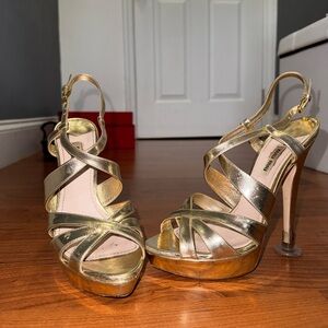 Miu Miu gold sandal heels